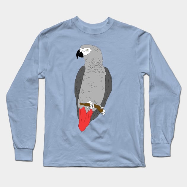 African Grey Parrot on Perch Long Sleeve T-Shirt by Einstein Parrot